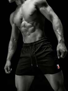 RISE LYT 男士纯色简约运动短裤，时尚休闲日常穿着 - 黑色 - 查看 1