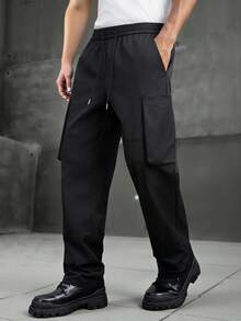 SLATEMANN Men's Casual Versatile Black Drawstring Waist Cargo Pants - Black - View 4