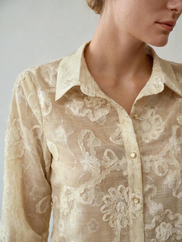 MINIMALIST ELEGANT 3D FLORAL EMBROIDERED LINEN 2 PIECES SET FOR WOMEN, YELLOW