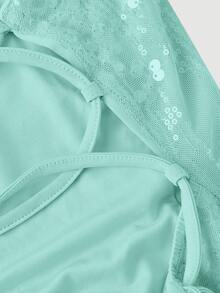 MOD Vestido mini elegante de tirantes finos con cintura ceñida y parches de lentejuelas para mujer - verde menta - Ver 5