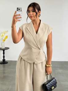 Firerie Plus Size Summer Commute Elegant Minimalist Double-Breasted Blazer Fall/Winter - Apricot - View 3