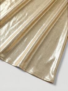 Firerie Plus Size Women Solid Color Metal Texture Elegant Skirt - Gold - View 6