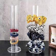 1 pieza Organizador de gomas de pelo de tubo de acrílico transparente, estante de almacenamiento multifuncional para relojes, pulseras y joyas con cuentas - transparente - Ver 4