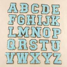 1件装，蓝色A-Z字母贴片，共26个，可熨烫字母贴片，适用于服装、夹克、包包等装饰配饰，字母徽章贴纸 - 藍色 - 查看 19