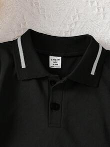 Bộ áo polo và quần short màu xanh lá cây tối giản cho bé trai, thích hợp cho các buổi đi chơi, mặc thường ngày và dự tiệc. - màu đen - Xem 6