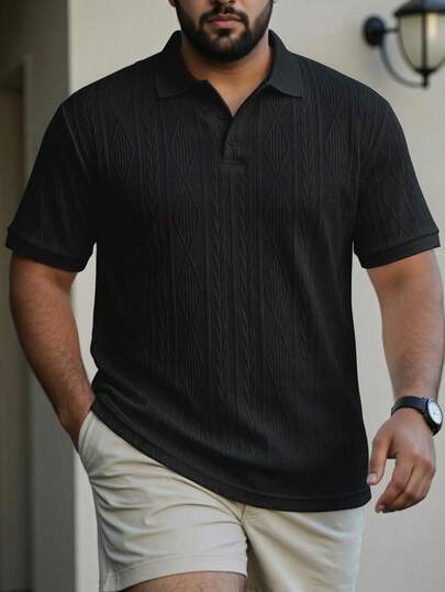 ResortEase 大码男士几何图案短袖休闲 Polo 衫