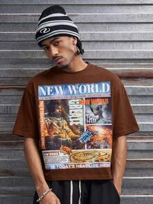 AXEPEAK Áo thun nam tay ngắn cổ tròn in chữ, kiểu dáng thường ngày, thích hợp cho mùa hè. - Cà phê nâu - Xem 3