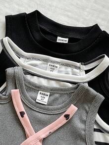 SHEIN Vintaside Kids 4件套少女休闲混领吊带背心套装 - 彩色 - 查看 4