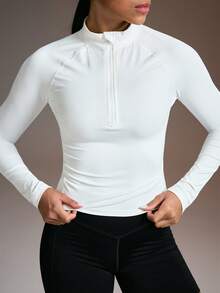 Powerista 女士纯色简约休闲长袖卫衣 - 白色 - 查看 5