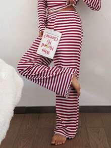 Dream Adore 女士休闲红色条纹睡裤 - 紅白色 - 查看 5