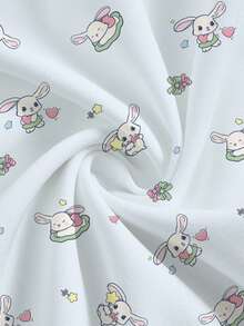 PopScrub Women's White Summer Scrub Top,Cute Rabbit Cartoon Print V-Neck Short Sleeve Nurse Doctor Uniform,Maid School Work Veterinary Grooming Lab Coat - White - View 5