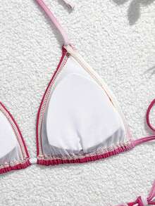 Swim Mod Embroidered Summer New Halter Strap Women's Swimsuit Ombre Floral Beaded Triangle Bikini Set, Beach Holiday Swimwear - Purple - View 4