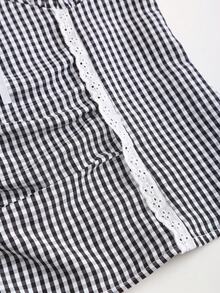 Sweetra Women's New Spring/Summer Classic Black And White Checkered Plaid Contrast Sweet Retro Square Collar Lace-Up Puff Sleeve Shirt, Elegant Cute Picnic - Black and White - View 3