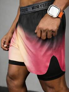 Acti Log Men's Letter Waistband Tie-Dye Print Pocket Double Layer Sports Shorts Sweat Pants - Multicolor - View 6