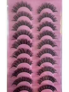 1 pieza Rikuaild 10 pares de pestañas postizas D Curl rusas con aspecto natural, esponjosas y de visón falso, con volumen y mirada felina, pestañas postizas largas y rizadas - Pestañas Cruzadas - Ver 4