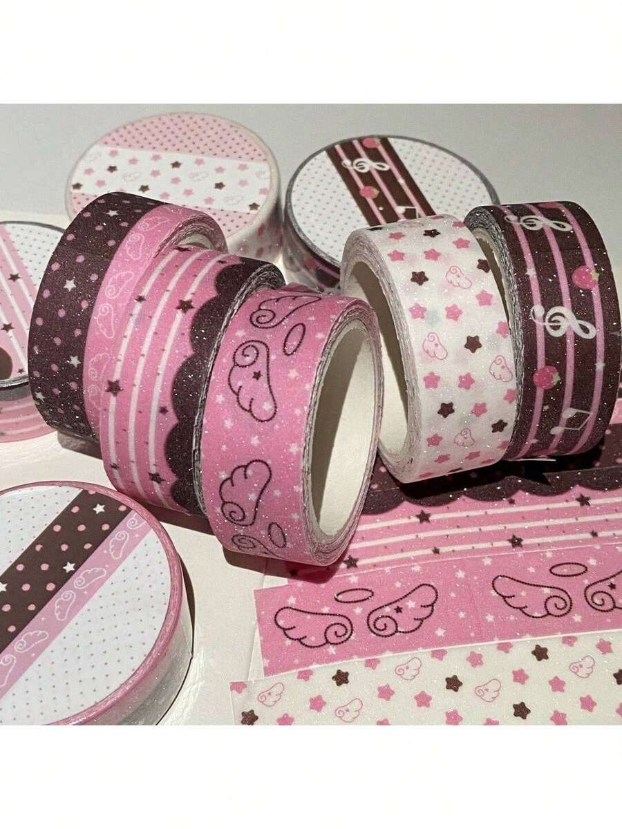 1 cuộn băng dính Washi lấp lánh hình dâu tây và ca cao nóng, chất liệu dễ thương cho sổ tay, băng dính Washi phong cách retro. - Nhiều màu - Xem 1