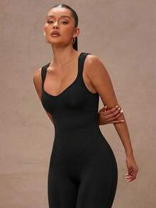 Lumalex Mono de ajuste ceñido, sin mangas, con espalda descubierta y recortes, de unicolor - Negro - Ver 8