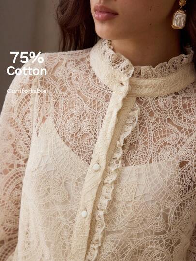 MOTF PREMIUM SPRING/SUMMER NEW LACE FRILL COLLAR LONG SLEEVE WOMEN TOP