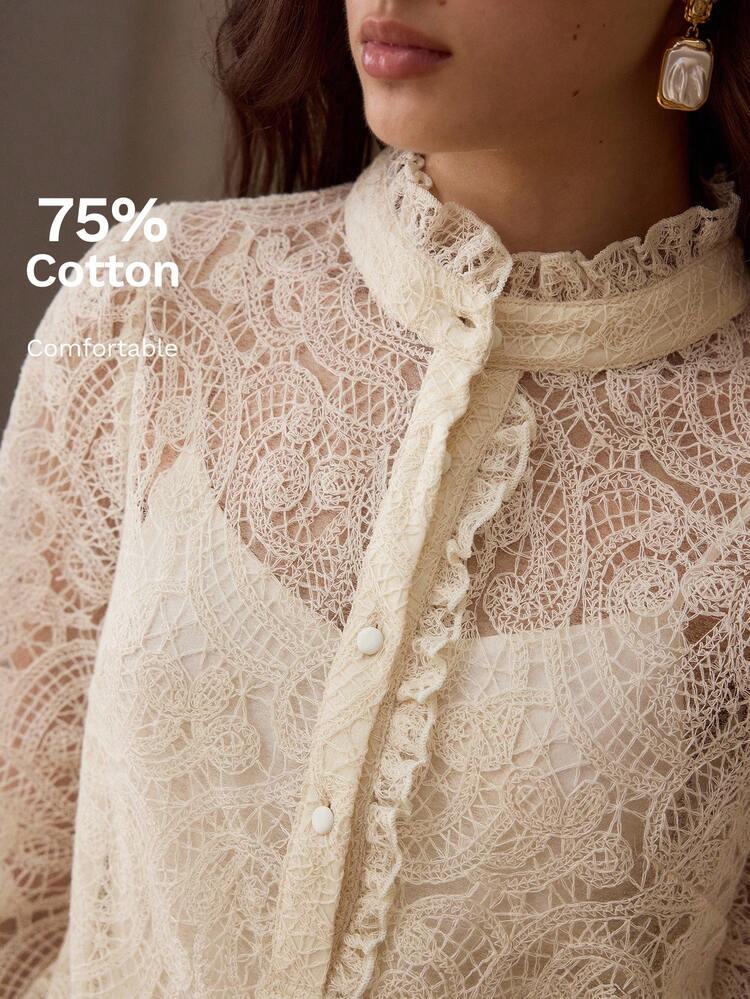 SPRING/SUMMER NEW LACE FRILL COLLAR LONG SLEEVE WOMEN TOP