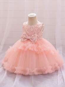 Glamorique Kids Baby Girls Tulle Mesh Formal Dress, Elegant Suitable For Birthday Party, Evening Event, Wedding, Christening, 1st Birthday - Pink - View 8