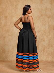 Brilight 女士时尚度假连衣裙，宽松A字廓形，条纹印花，波西米亚风格。适合婚礼季、节日、毕业季、情人节、派对等各种场合。春夏连衣裙。 - 黑色 - 查看 2