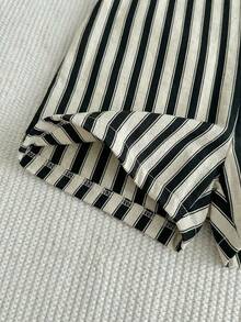 SHEIN 2pcs/Set Baby Boy/Girl Summer Striped Bib Overalls & Bucket Hat Set, Casual Outfit For Home, Outing, Beach - Multicolor - View 5