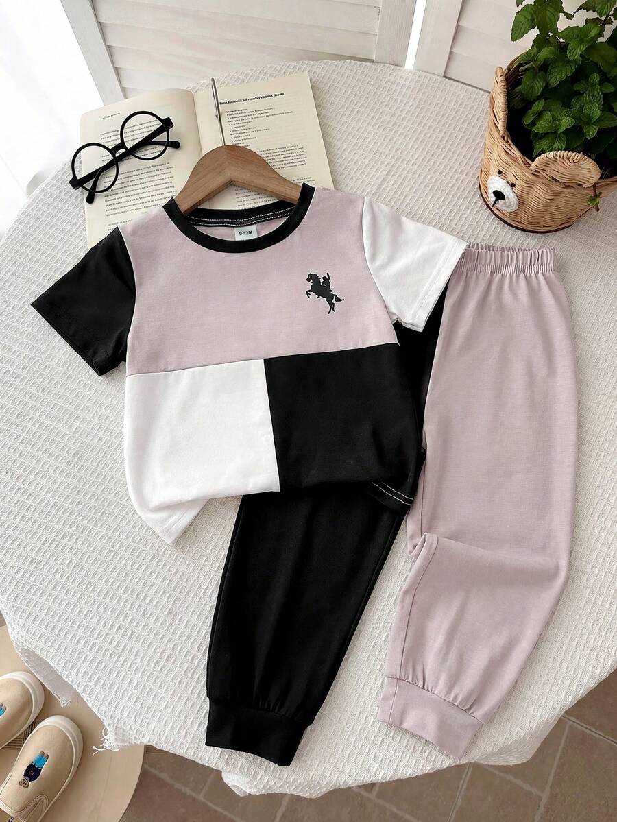 LMoss Kids Bộ 2 món áo thun cổ tròn và quần dài dệt kim cho bé trai - Nhiều màu - Xem 1