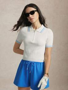 Activina Printemps Été Femmes Golf & Tennis blocs de couleurs Rayé Imprimé Demi-Zip Manches Courtes Pull Sport Femmes Tenues de Golf Polo Femme Été Polo Femme Été Glowmode Tenues d'Été Femme Tenue de Tennis Femme - Blanc - Voir 5