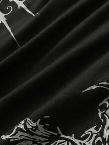 ROMWE MEN Street Life 青少年男童圆领字母十字印花休闲百搭日常短袖T恤 - 黑色 - 查看 6