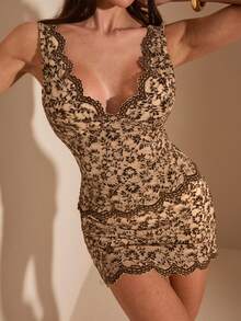 SHEIN BAE Women's Floral Lace Bodycon Skirt - Brown - View 5