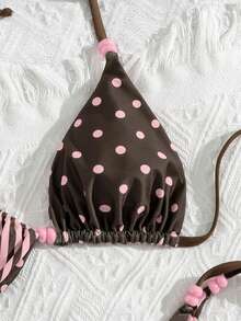 Swim Mod 2pcs/Set New Random Print Reversible Halter Sexy Elegant Vacation Bikini Swimsuit Set, Suitable For Beach, Pool Party - Multicolor - View 6