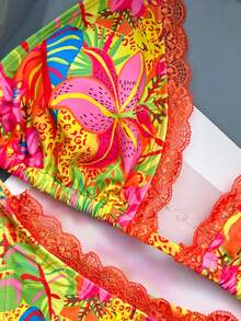 Zestiva Printed Floral Trim Design Sexy Bikini Set, Popular For Spring/Summer Golf White - Multicolor - View 10