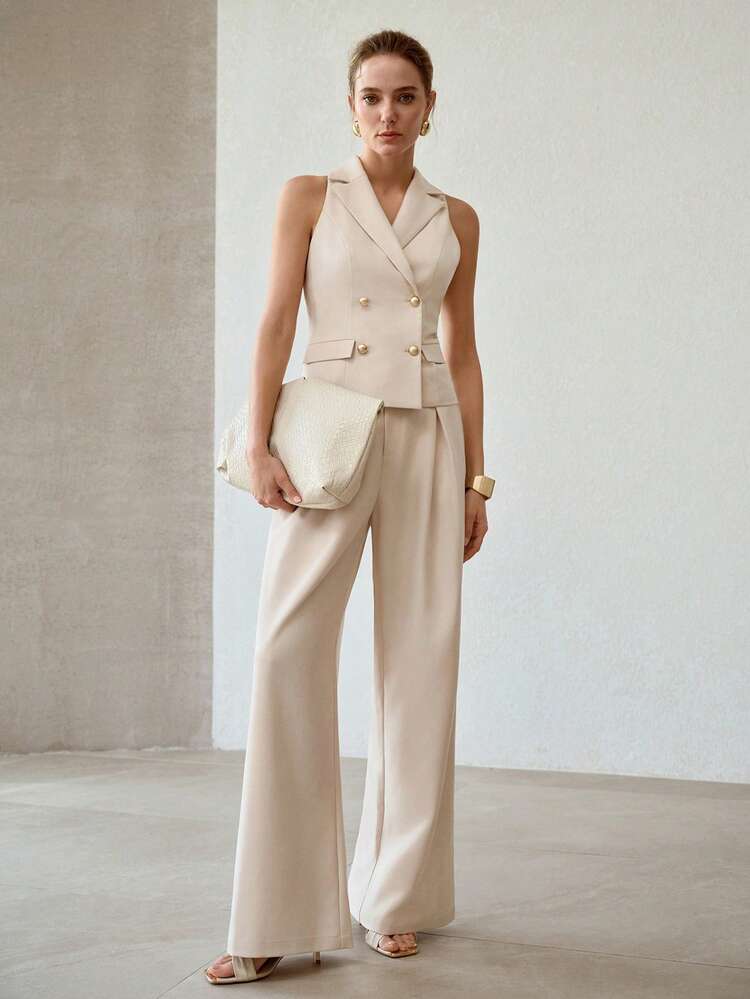 SHINY SILVER THREAD WIDE LEG CASUAL SLIMMING ELEGANT WOMEN'S SUIT PANTS