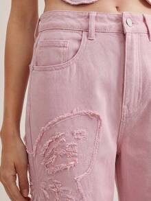 Anewsta Fashionable Embroidered Straight-Leg Jeans For Women - Pink - View 5