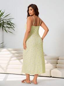 Solflare 春夏新款休闲百搭碎花针织长裙，可调节细肩带，高开衩设计，适合外出、派对、通勤、音乐节、返校、度假、城市漫步等场合，大码尺码 - 彩色 - 查看 2