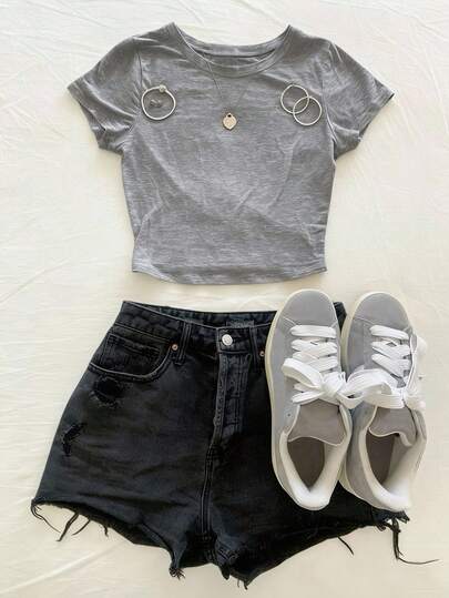 Glimmora Camiseta de manga corta de unicolor casual para mujer, verano