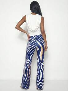 Femmeiva 女士时尚通勤撞色印花修身喇叭裤 - 彩色 - 查看 4