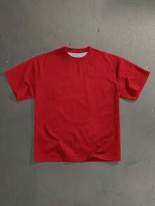 Manfinity Roghcode Camiseta de manga corta casual de cuello redondo con estampado de letras, corte holgado para hombre, para verano - Rojo - Ver 3