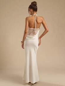SHEIN BAE Đầm ren phối nhiều mảnh màu mơ dành cho nữ, kiểu dáng thanh lịch, thích hợp cho mùa xuân/hè. - Màu be - Xem 1