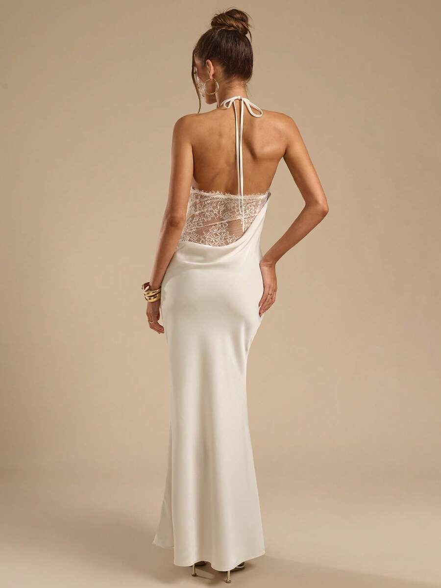 SHEIN BAE Đầm ren phối nhiều mảnh màu mơ dành cho nữ, kiểu dáng thanh lịch, thích hợp cho mùa xuân/hè. - Màu be - Xem 1