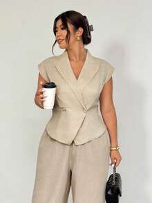 Firerie Plus Size Summer Commute Elegant Minimalist Double-Breasted Blazer Fall/Winter - Apricot - View 5