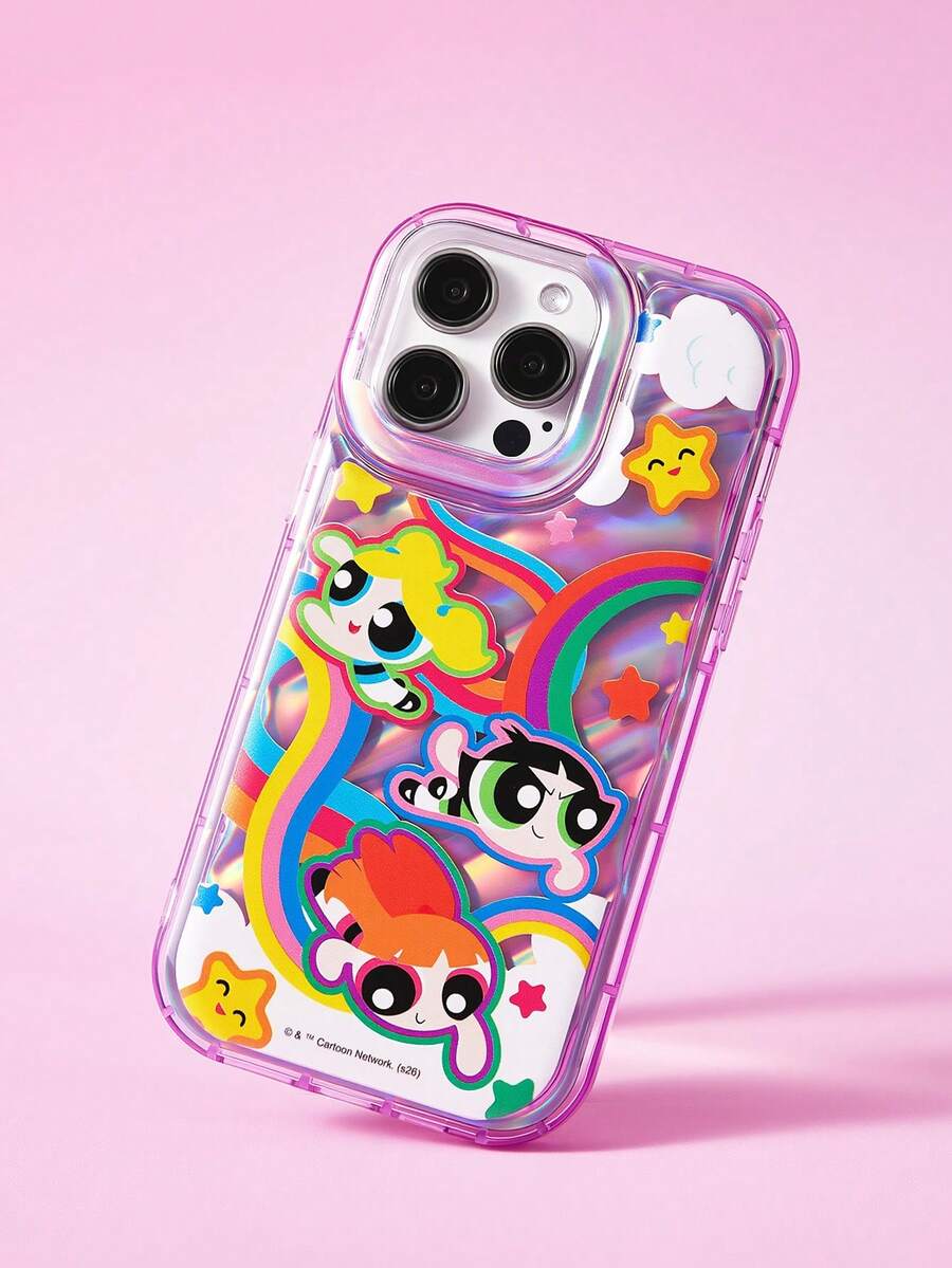 THE POWERPUFF GIRLS X SHEIN 红色半透明可爱卡通图案激光保护手机壳，兼容，Y2K - 淺紫色 - 查看 1