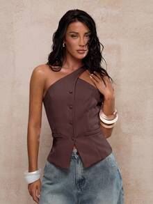 Glamine 女士杏色无袖休闲百搭西装外套，夏季穿搭 - 乾枯玫瑰色 - 查看 11