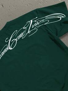 Manfinity Roghcode Áo thun nam tay ngắn cổ tròn in chữ, kiểu dáng thường ngày, đa năng. - Màu xanh lá cây đậm - Xem 2