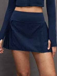 Activina Women's Summer Workout&Casual Sportswear Wide And High Waist Solid Color Pleated Pocket Summer Sports Skirt - Navy Blue - View 6