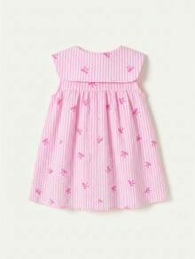 Cozy Pixies Baby Girl Floral Embroidery Pattern Navy Collar Half-Open Front Sleeveless Dress - Multicolor - View 2