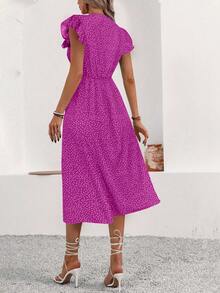 EMERY ROSE 女士时尚V领系带腰身开衩下摆夏季度假连衣裙，新年服装，长款度假沙滩装 - 紫色 - 查看 2