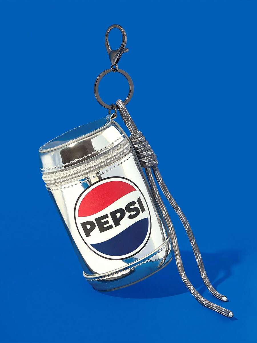 PEPSI X SHEIN 1个PU皮革罐形零钱包,可收纳日常小物件、硬币、口红等,可挂在包包上,适合通勤、学习、旅行,男女老少皆宜,学生、朋友均可使用。 - 銀色 - 查看 1