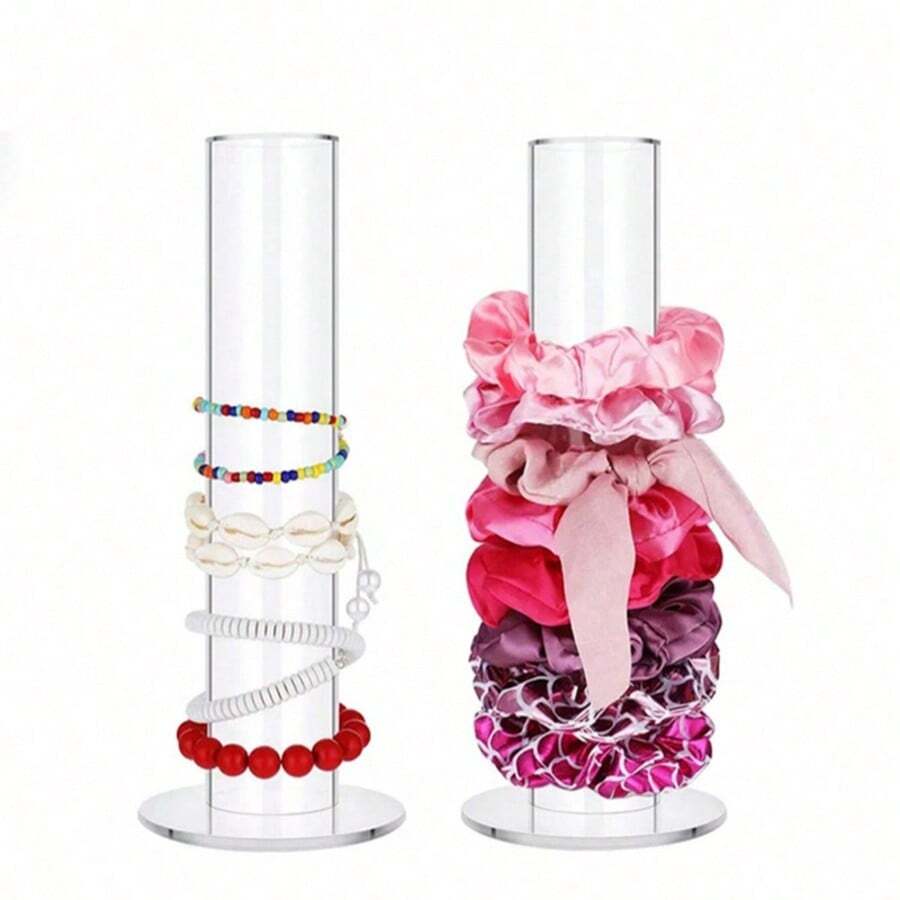 1 pieza Organizador de gomas de pelo de tubo de acrílico transparente, estante de almacenamiento multifuncional para relojes, pulseras y joyas con cuentas - transparente - Ver 1