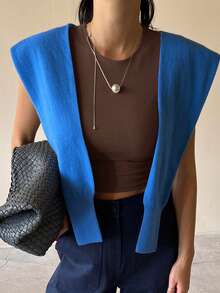 DAZY Women's Solid Color Round Neck Cap Sleeve Cropped Fitted Undershirt Summer - Chocolate Brown - View 4